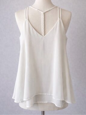 Naked Zebra White V-Neck Braided-Back Layered Cami